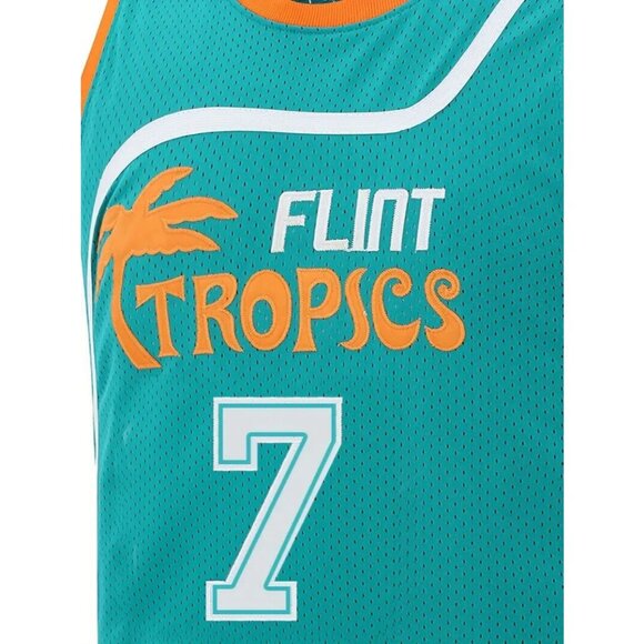 Flint Tropics Coffee Black #7 Semi Pro Movie Basketball Jersey Green Mens - Picture 4 of 8